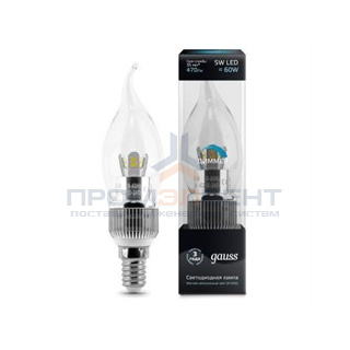 Лампа Gauss LED Candle Tailed Crystal clear dim 5W E14 4100K диммируемая