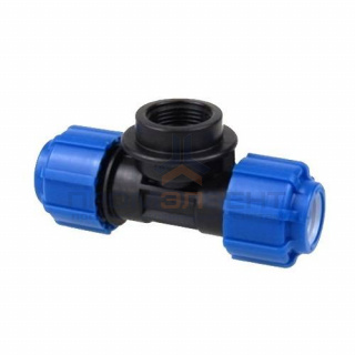 Тройник с переходом на внутреннюю резьбу Политэк - 40 x 1" (винтовой, для труб ПНД)