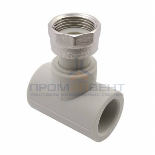 Тройник с переходом на накидную гайку FV-Plast - 32 x 3/4" (для полипроп.труб, цвет серый)