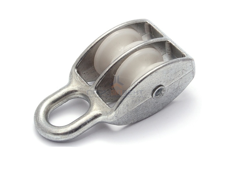 Блок для троса двойной 15мм нейлоновый шкив (трос 5мм) оцинкованный